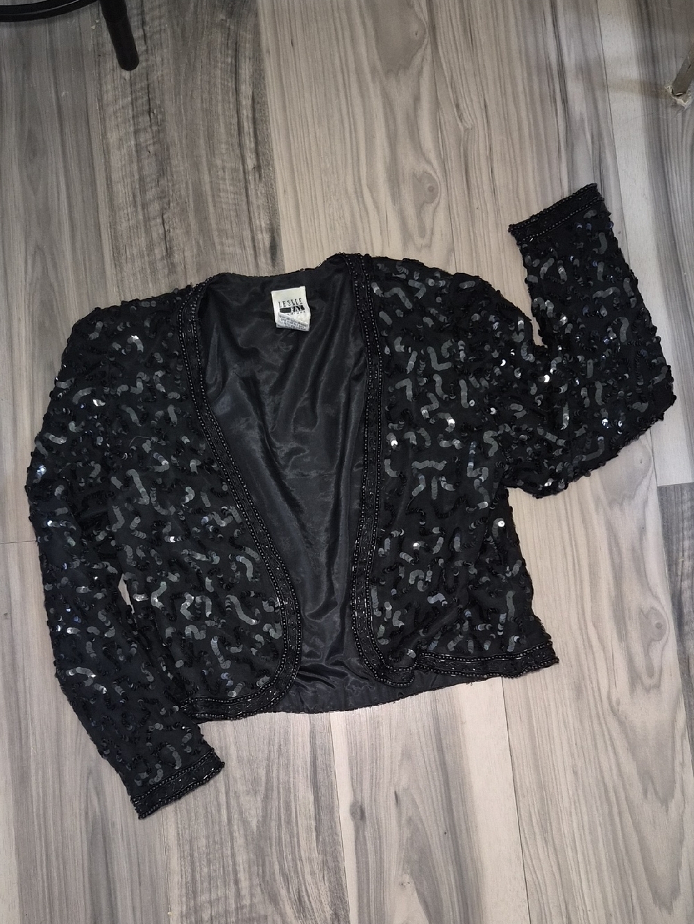 Vintage Leslie Fay Black Evening Jacket Label Detail Sequins